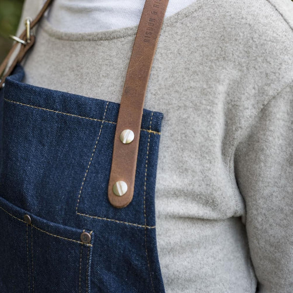 Original Apron With Leather Straps Indigo Denim