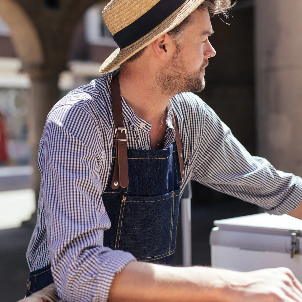 Original Apron With Leather Straps Indigo Denim