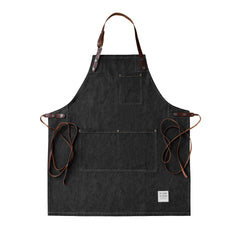 The Street Denim Apron With Leather Straps Black