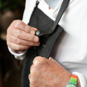 The Street Denim Apron With Leather Straps Black