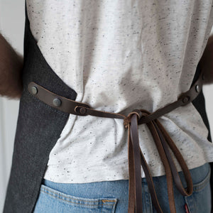 The Street Denim Apron With Leather Straps Black