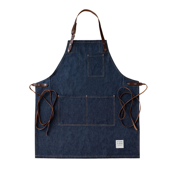The Street Denim Apron With Leather Straps Indigo