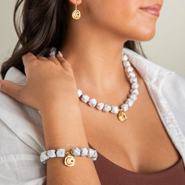 Ada Semi Precious Bracelet With Moon & Star Pendant