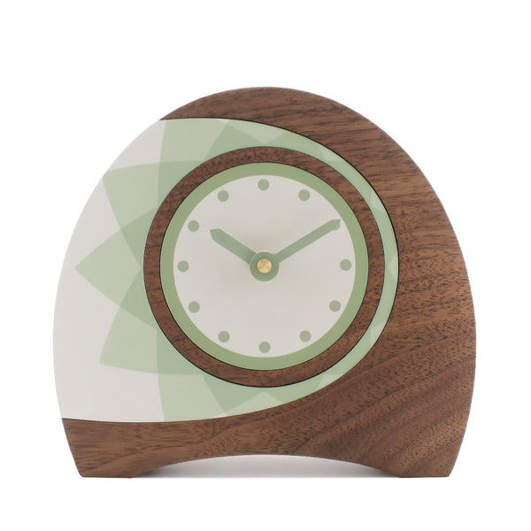 Arc Wooden Desk Clock Walnut Green