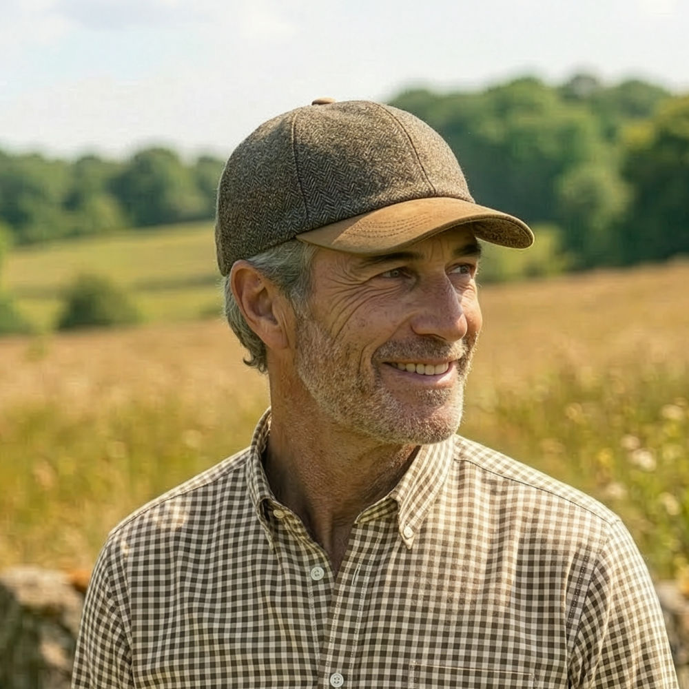 Harris Tweed Baseball Cap With Leather Peak