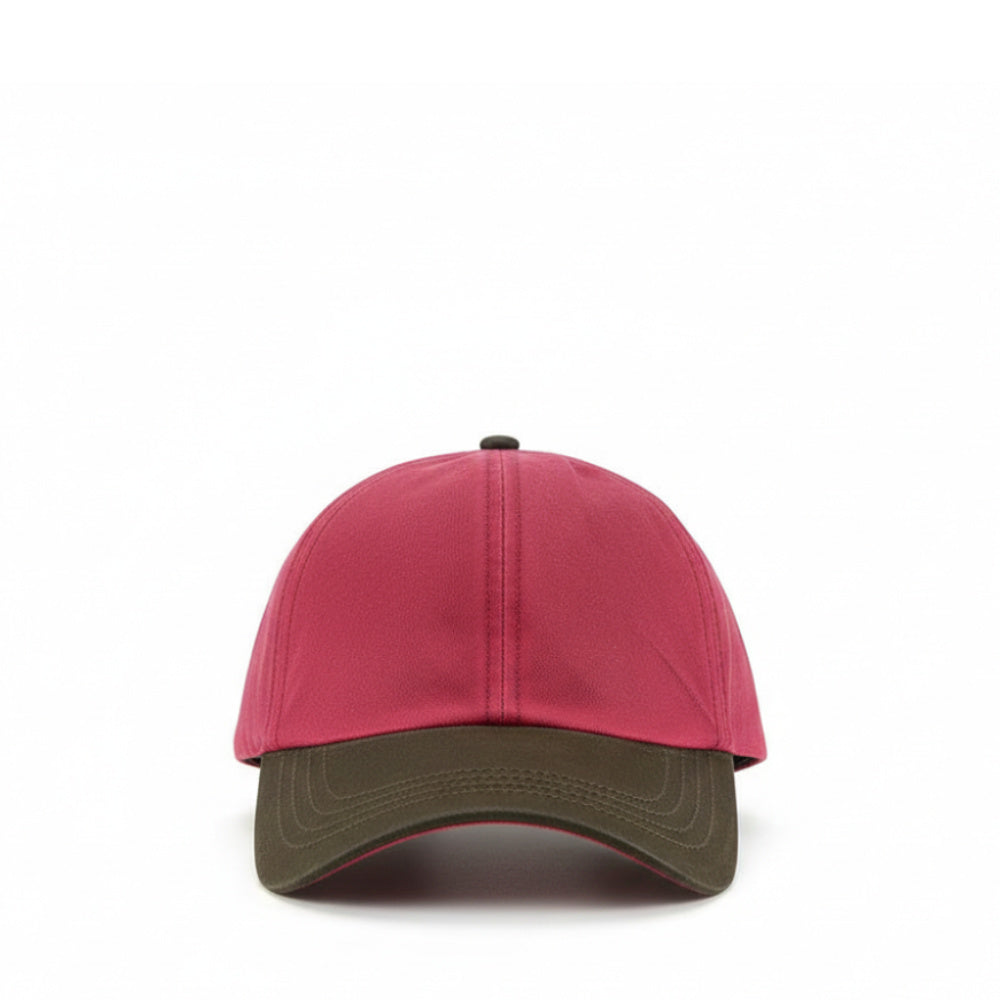 Baseball Cap Waxed With Leather Peak Maroon Red