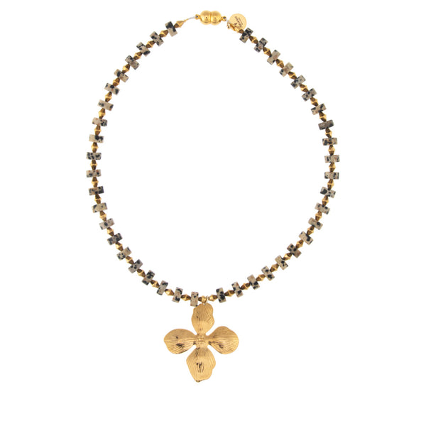 Coco Semi Precious Necklace Dalmation Jasper With Flower Pendant