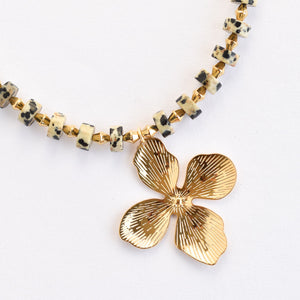 Coco Semi Precious Necklace Dalmation Jasper With Flower Pendant