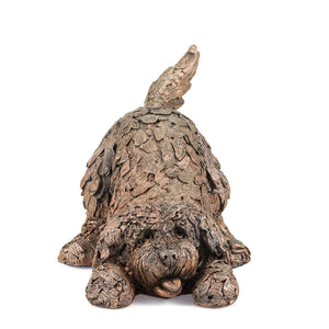 Barney Cockapoo Playing Dog Cold Cast Bronze Sculpture