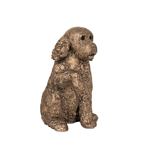 Clover Paw Up Cockapoo Dog Cold Cast Bronze Sculpture