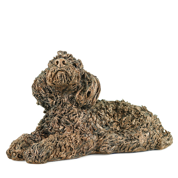 Jake The Labradoodle Lying Dog Cold Cast Bronze Sculpture