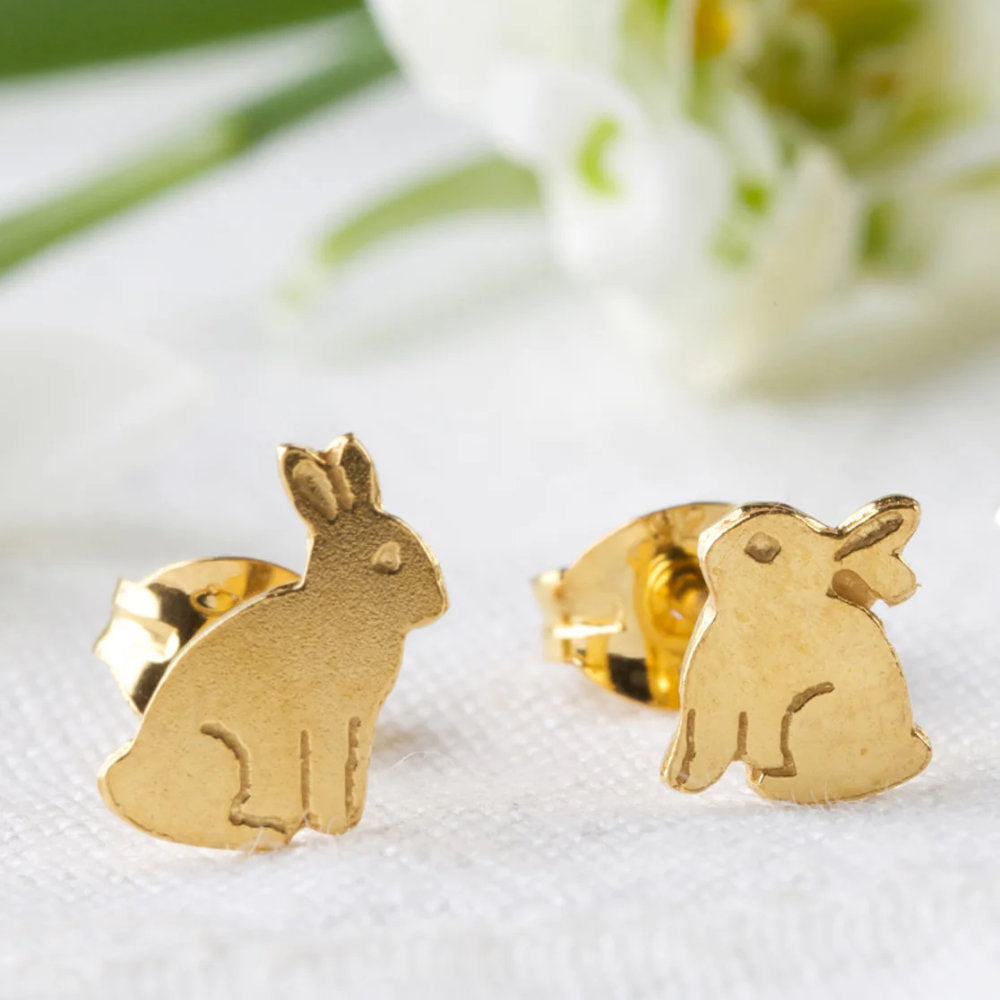 Asymmetric Bunny Stud Earrings Gold