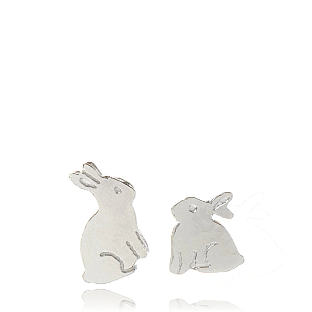 Asymetric Bunny Stud Earrings Silver