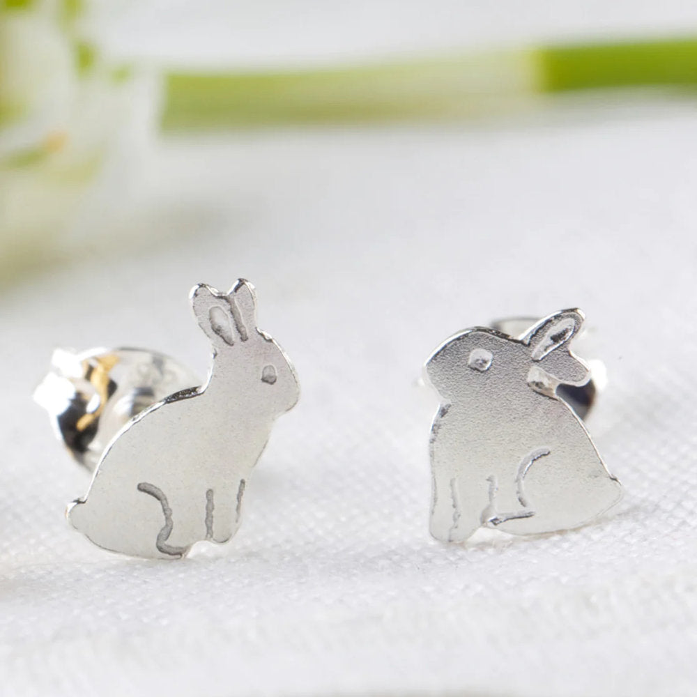 Asymetric Bunny Stud Earrings Silver