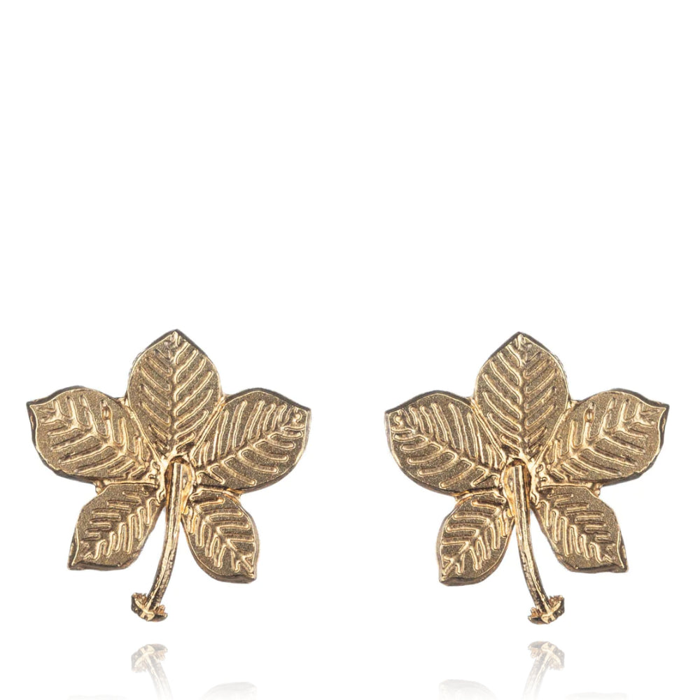 Large Sycamore Leaf Stud Earrings Gold