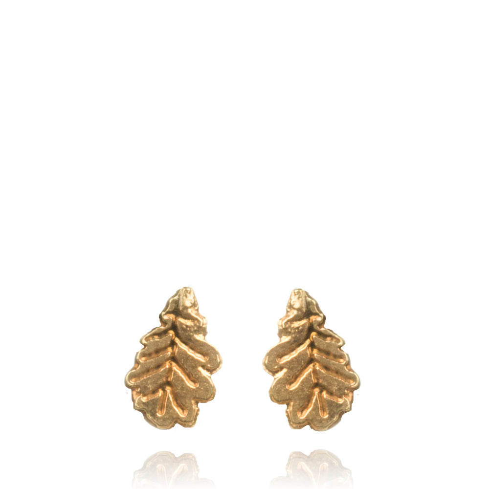 Oak Leaf Stud Earrings Gold