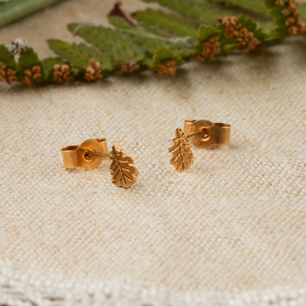 Oak Leaf Stud Earrings Gold