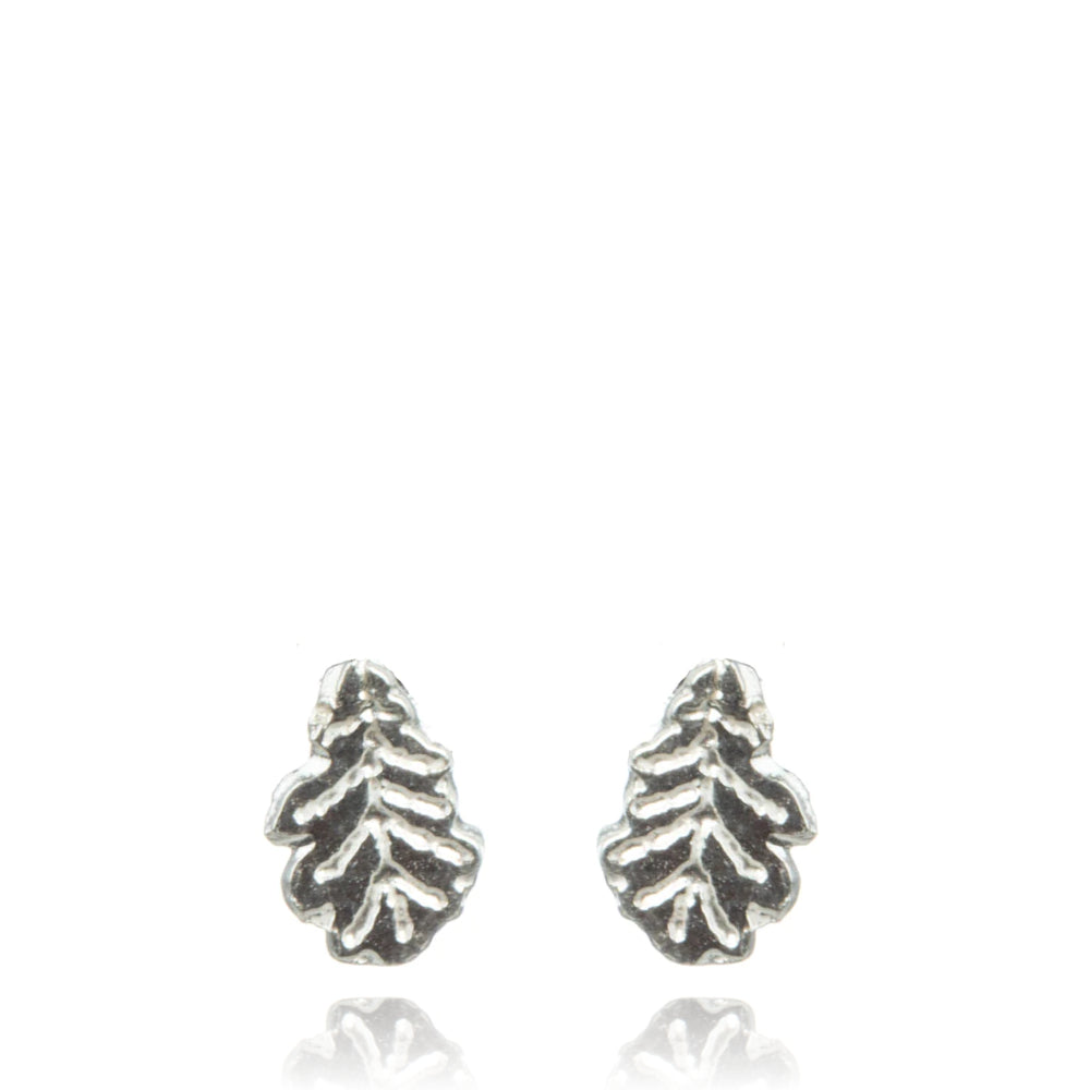 Oak Leaf Stud Earrings Silver