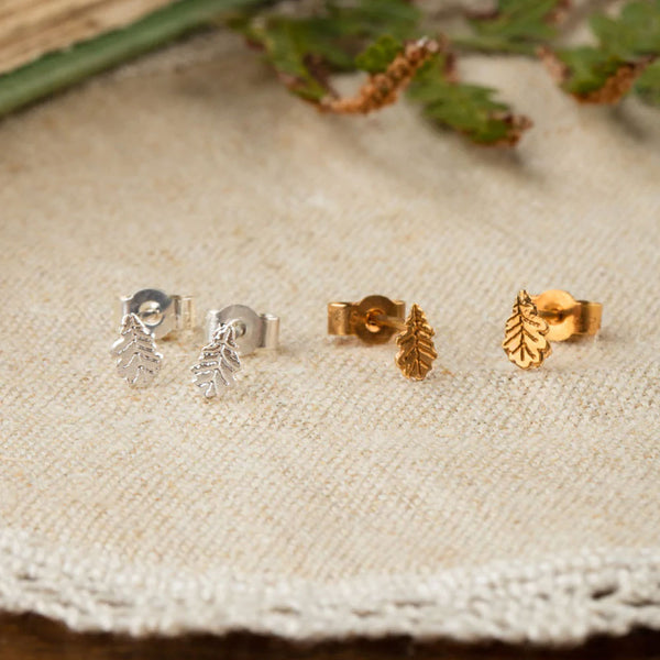 Oak Leaf Stud Earrings Silver