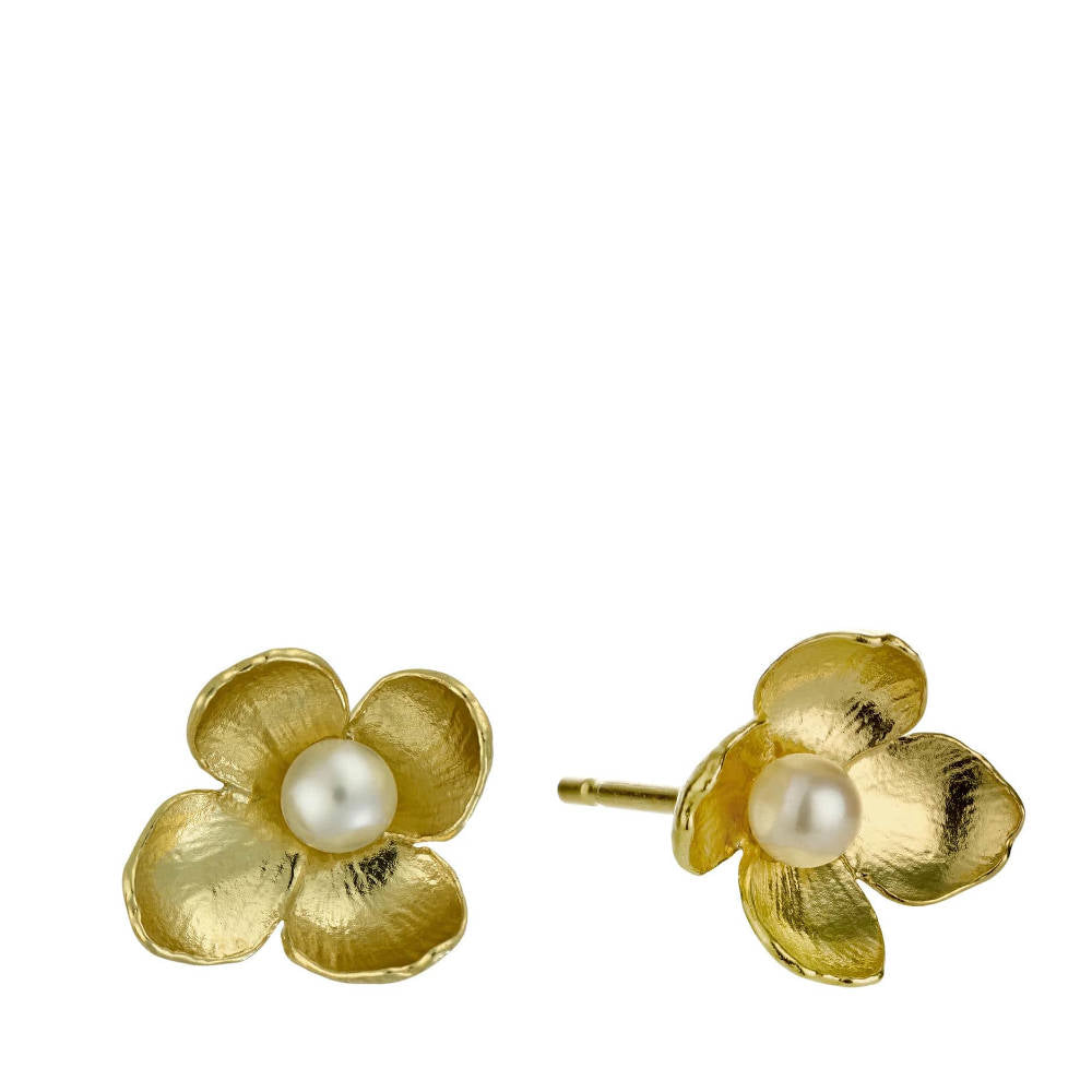 Cuckoo Flower Stud Earrings With White Pearl