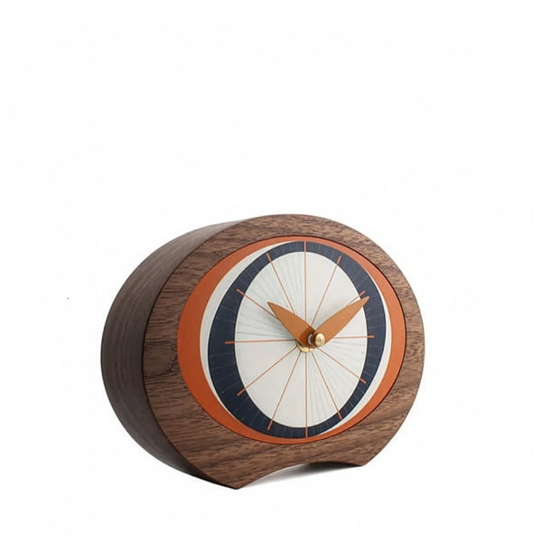 Eclipse Wooden Desk Clock Walnut Orange