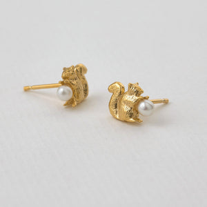 Squirrel & Pearl Stud Earrings