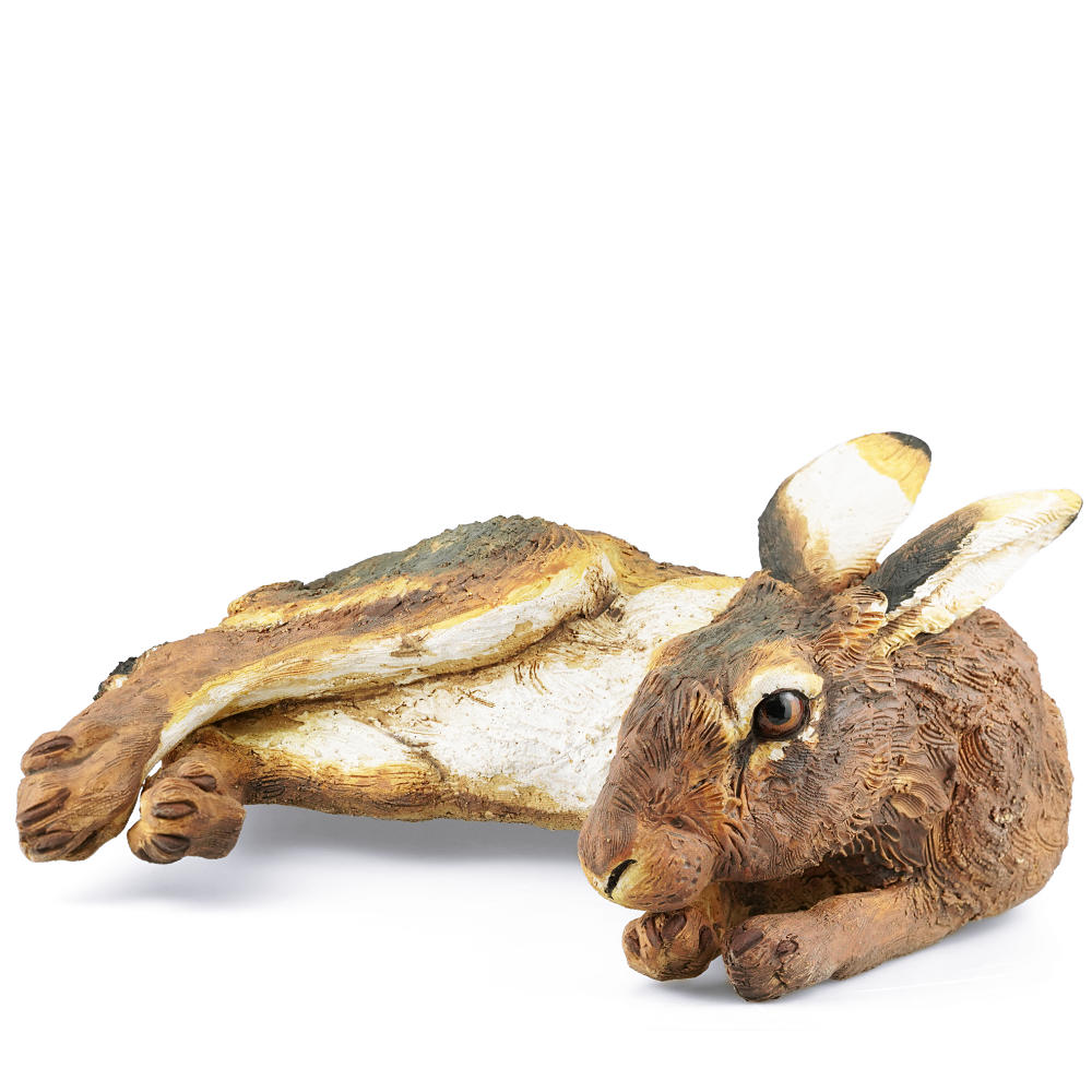 Adult Summer Hare Ceramic Sculpture Reclining Ears Down