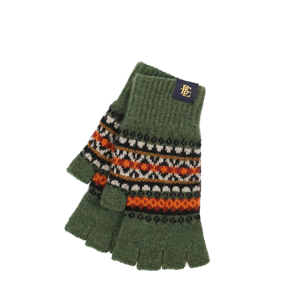 Keats Fairisle Fingerless Wool Gloves Pumpkin Mix