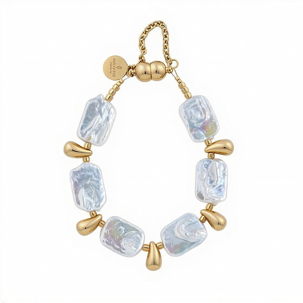 Keshi Pearl Bracelet With 18k Gold Plated Drops