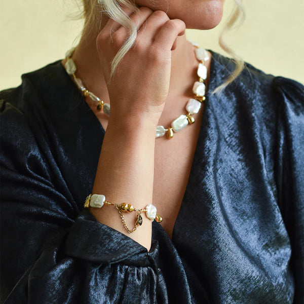 Keshi Pearl Bracelet With 18k Gold Plated Drops