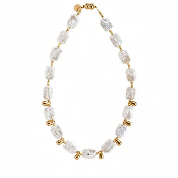 Keshi Pearl Necklace With 18k Gold Plated Drops
