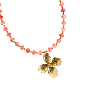 Lily Semi Precious Necklace Cherry Quartz With Flower Pendant