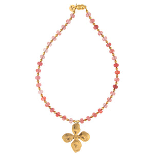 Lily Semi Precious Necklace Cherry Quartz With Flower Pendant