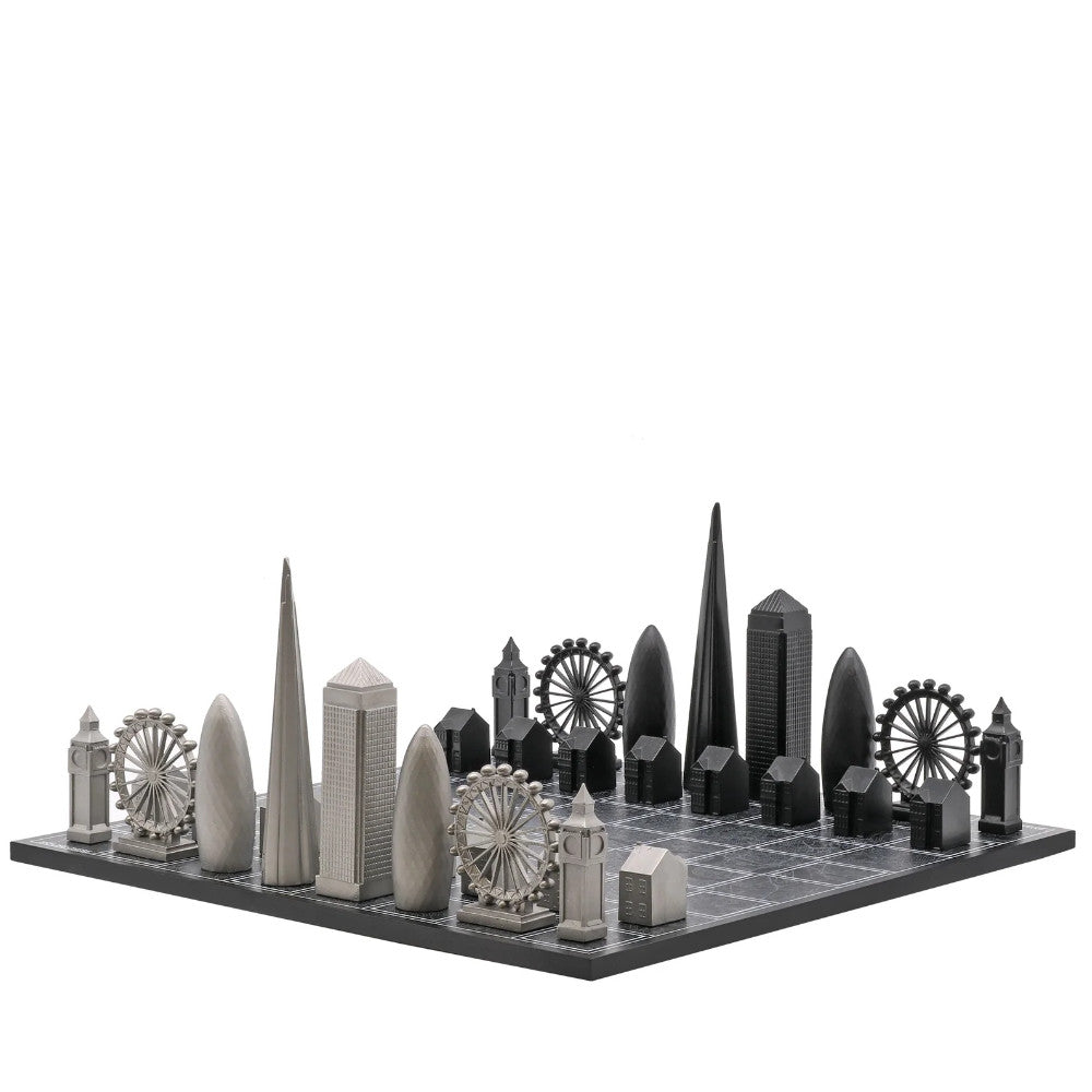 London Chess Set Stainless Steel Pieces With London City Map Board
