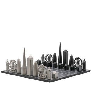 London Chess Set Stainless Steel Pieces With London City Map Board