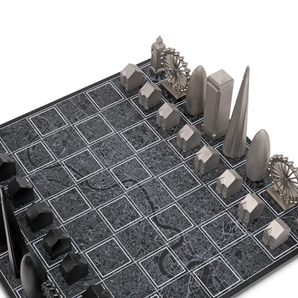 London Chess Set Stainless Steel Pieces With London City Map Board