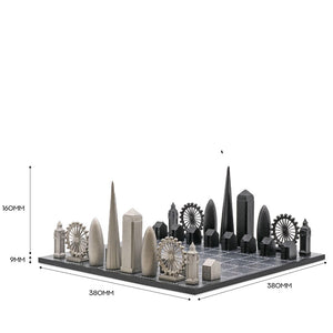 London Chess Set Stainless Steel Pieces With London City Map Board