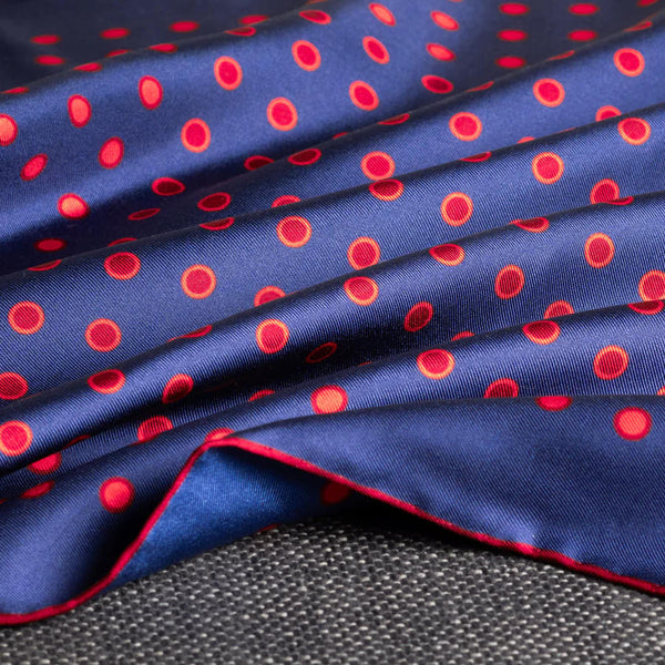 Luna Polka Dot Silk Pocket Square Blue Red