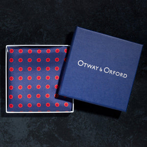 Luna Polka Dot Silk Pocket Square Blue Red