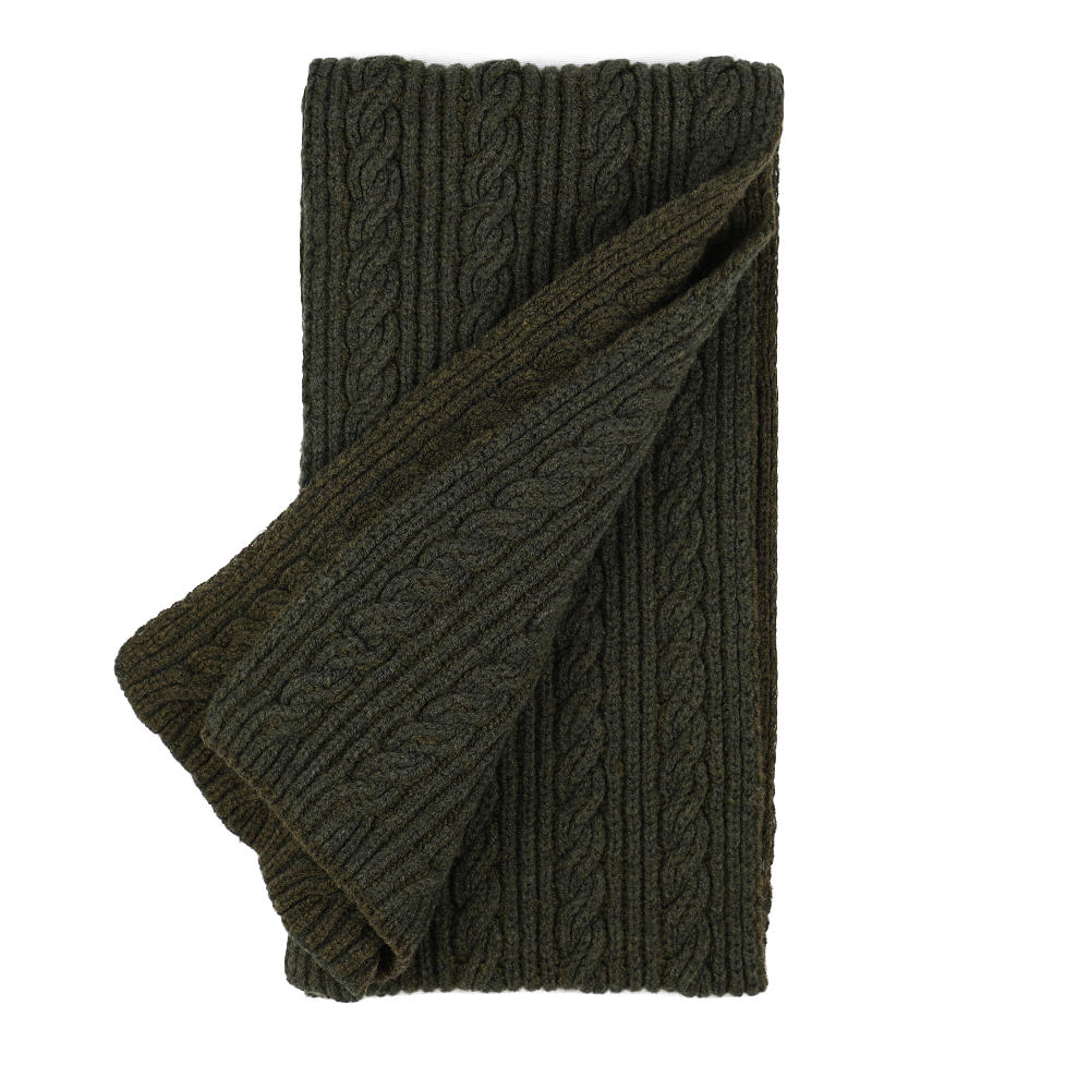 Viola Cable Knit Wool Scarf Evergreen