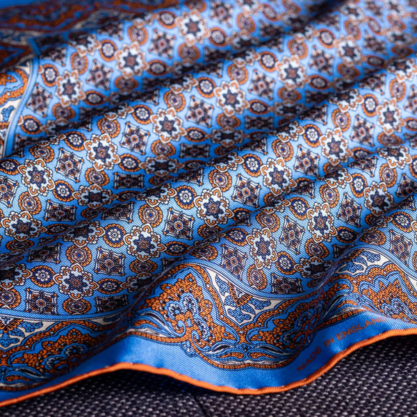 Millefiore Silk Pocket Square Mid Blue