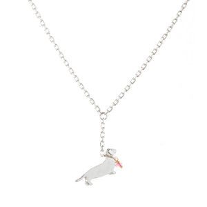 Labrador On A Lead Necklace Silver
