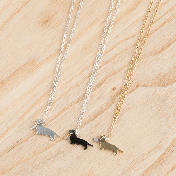 Labrador On A Lead Necklace Silver