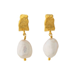 Bark With Baroque Pearls Huggie Hoops Earrings
