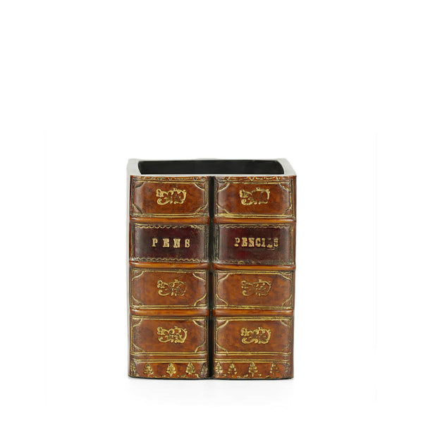 Antique Books Pen Pot Tan Leather