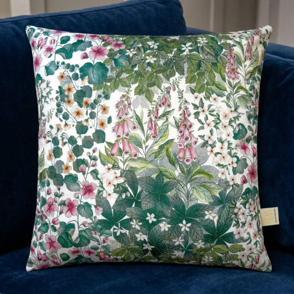 Aldrine Cottage Garden Luxury Velvet Cushion With Feather Filling White
