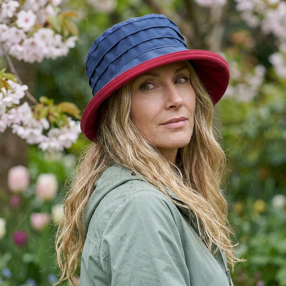 Matilda Packable Rain Hat Maroon Navy