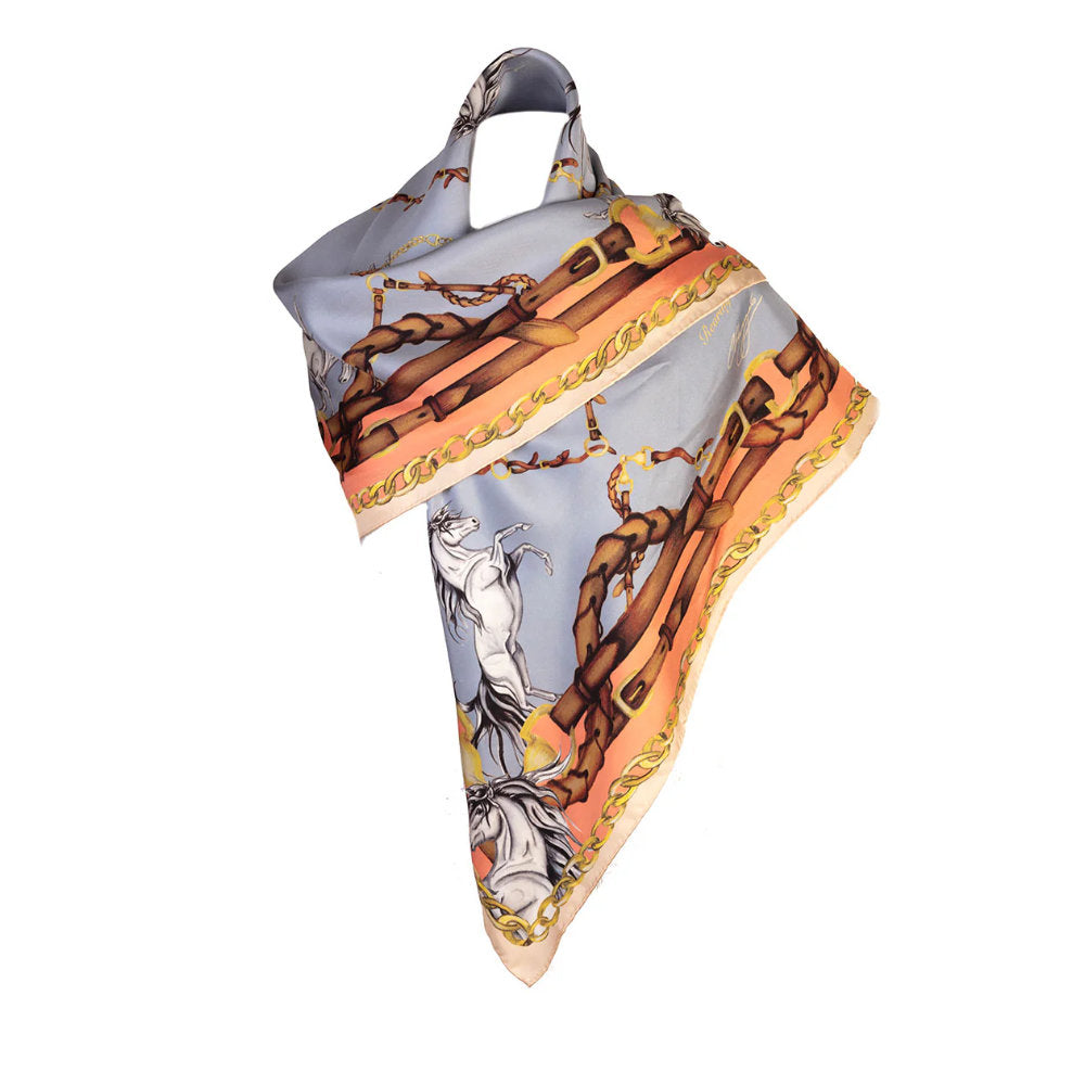 Rearing To Go Large Square Silk Scarf Powder Blue