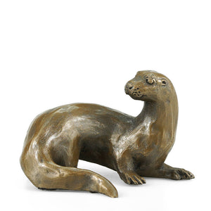 Otter Looking Back Cold Cast Bronze Sculpture