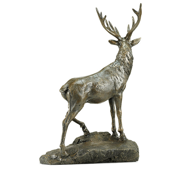 Stag On Rock Cold Cast Bronze Sculpture